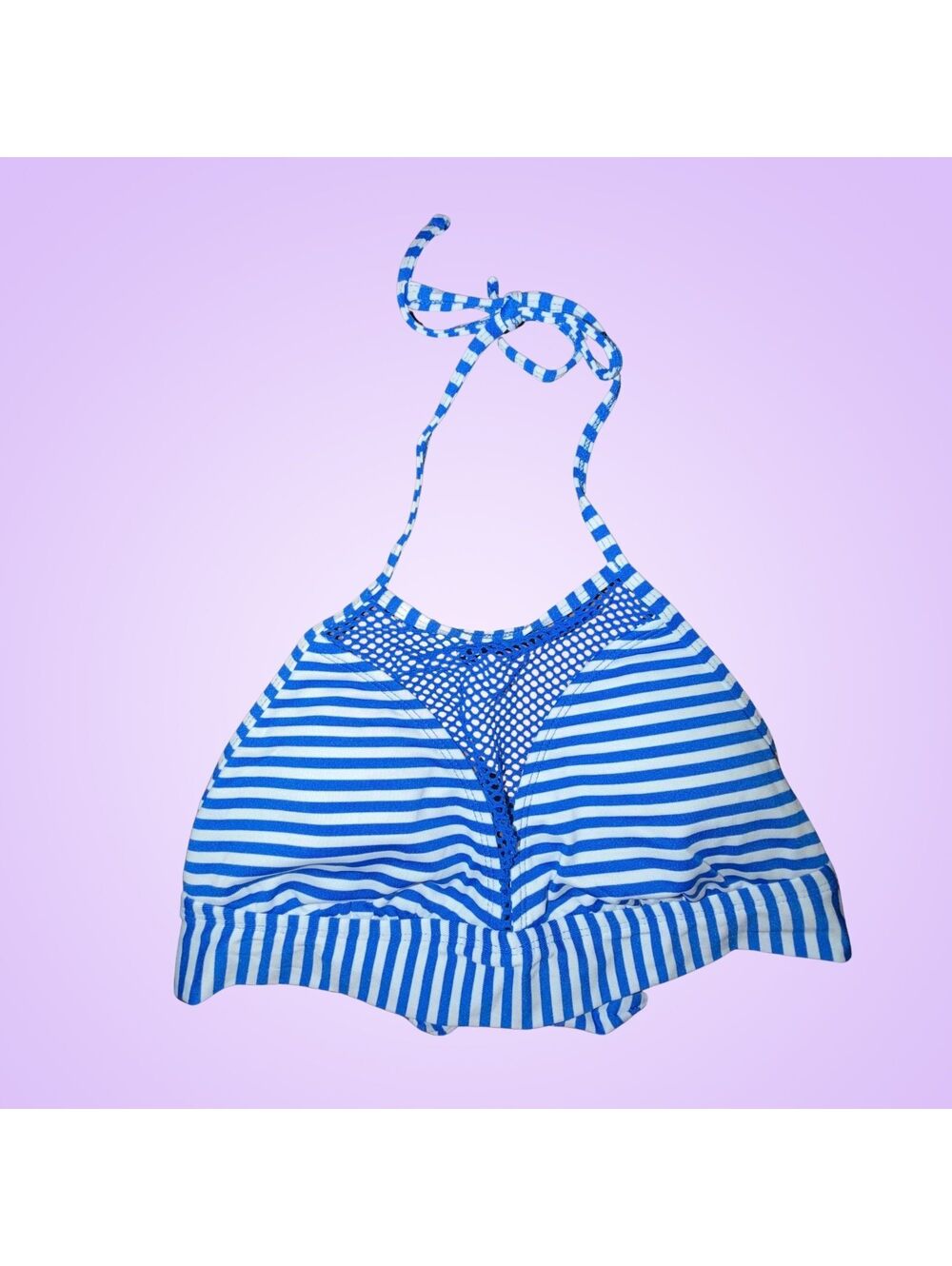 Mossimo Womens Blue White Striped Crochet Halter Bikini Top Swimwear Small NWT